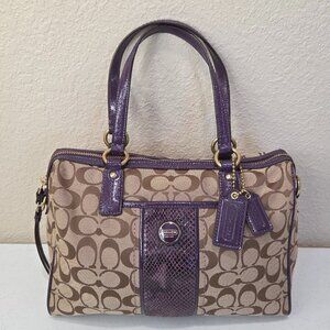 COACH 👜Signature Stripe Python Bag Khaki & Purple Satchel